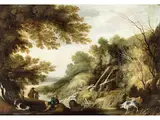 Flusslandschaft mit Hirten und Wasserrad by Gijsbrecht Leytens, oil on panel, offered Sep 2024