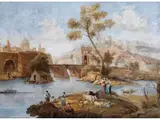 Flusslandschaft mit Hirten by Giuseppe Zais, oil on canvas, sold Sep 2025