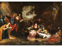 Die Heilung des Blinden Bartimäus by Simon de Vos, oil on canvas, sold Sep 2024