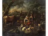 Landschaft mit Hirten, Schaf- und Kuhherden by Cajetan Roos, oil on canvas, offered Sep 2023