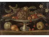 Stillleben mit Artischocke by Orsola Maddalena Caccia, oil on canvas, sold Mar 2023