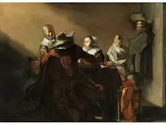 Interieur mit Eleganter Gesellschaft an Einem Tisch by Pieter Jacobsz Codde, oil on panel, offered Apr 2022