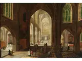 Kircheninterieur mit Reicher Figurenstaffage by Pieter Neefs d. J., oil on panel, offered Apr 2022