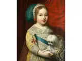 Portrait Eines Mädchens mit Hund by Cornelis Janssens van Ceulen d. Ä., oil on canvas, offered Mar 2024