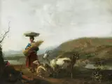 Südliche Landschaft mit Bäuerin und Hirten by Hendrick Mommers, oil on panel, offered Sep 2019