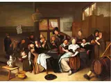 Taverne mit Fröhlich Feiernder Gesellschaft by Richard Brakenburgh, oil on canvas, sold Sep 2025