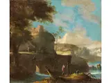 Bergige Landschaft mit Flusslauf by Hubert Robert, oil on canvas, sold Sep 2025