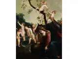 Die Heilige Familie bei der Ruhe auf der Flucht by Pierre Brébiette, oil on copper, offered Sep 2023