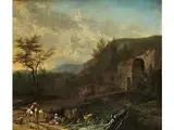 Bergige Landschaft mit Ortskulisse by Adriaen Hendriksz. Verboom, oil on canvas, sold Sep 2018