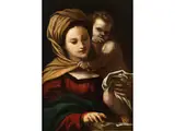 Junge Frau mit Kind bei der Lektüre by Sisto Badalocchio, oil on copper, sold Mar 2026