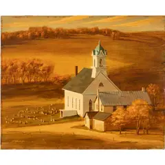 Country Church by Ed Diffenderfer, acrylic on board, sold Aug 2024