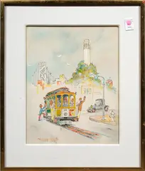 San Francisco Streetcar by Albert Tolf, watercolor, sold Aug 2024