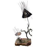 Jester with Umbrella by Bijan Bahar, bronze and mixed metals on stone base, sold Aug 2024