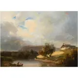 Fishing Scene by Eugène Isabey, oil on cradled wood panel, sold Sep 2024