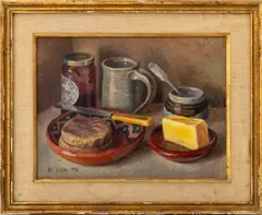 Breakfast Still Life Scene by Eli Levin, 1981, Oil on Canvas, sold Nov 2025