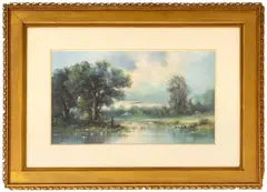 Fishing on the Lake by William Henry Chandler, Pastel on Paper, sold Nov 2025