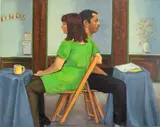 Restaurant Scene by Penny Purpura, Oil on Canvas, sold Nov 2025