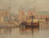 Lock on the canal Oil on canvas Signed lower left 19.5 x 24cm (7½ x 9¼ in.) by Alexander Williams, Oil on canvas, sold Apr 2019