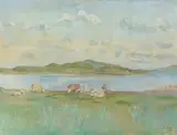 Cows watering at the Loch by Rodney Joseph Burn, Oil on canvas, sold Apr 2019