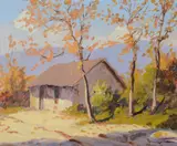House in a Chilean landscape Oil on board Signed lower right 19.5 x 24cm (7½ x 9¼ in.) by Ramos Catalan, Oil on board, sold Apr 2019