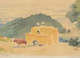 Haymaking Watercolour Signed lower left 21 x 29cm (8¼ x 11¼ in.) by Pierre Adolphe Valette, Watercolour, sold Apr 2019