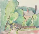 Femme lisant au chaise-longue by Maurice Asselin, 1917, Ink and watercolour, sold Apr 2019