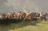 Hurdlers Oil on canvas Signed and dated 69 lower right 50.8 x 76.1cm (20 x 29¾ in.) λ Indicates that this lot may be subject to Droit de Suite royalty charges by Peter Biegel, Oil on canvas, offered Apr 2019