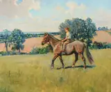 Francis Egerton on his pony George at Dean and Chapter Farm by Lionel Edwards, Oil on canvas, sold Apr 2019