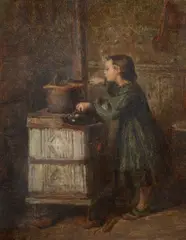 Checking the soup Oil on panel Bears signature and dated 66 lower left 25 x 20cm (9¾ x 7¾ in.) by Charles Edouard Frère, Oil on panel, offered Apr 2019