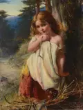 A young girl in the woodland by Robert Herdman, Oil on panel, sold Apr 2019