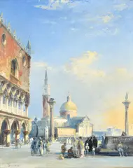 The Doge's Palace Oil on canvas Signed lower left 53.5 x 44cm (21 x 17¼ in.) by Edward Pritchett, Oil on canvas, sold Apr 2019