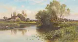 Collecting water from the river with waterlilies in the foreground Oil on canvas Signed and dated 99 lower right 30.5 x 56cm (12 x 22 in.) Provenance: R by Alfred Augustus Glendening Senior, Oil on canvas, sold Apr 2019