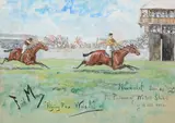 Flying Fox Wins ! Watercolour heightened with white Signed lower left, titled lower centre and inscribed Newmarket by Finch Mason, Watercolour heightened with white, sold Apr 2019