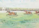 Sibola Wins ! Watercolour heightened with white Signed lower left, titled lower centre and inscribed Newmarket by Finch Mason, Watercolour heightened with white, sold Apr 2019