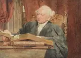 A man of law reading at his desk Watercolour Signed lower left 25 x 34.5cm (9¾ x 13½ in.) by Philip C. Smallfield, Watercolour, sold Apr 2019