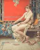 The puppeteer Watercolour and pencil Signed lower right 46 x 39cm (18 x 15¼ in.) λ Indicates that this lot may be subject to Droit de Suite royalty charges by Fortunino Matania, Watercolour and pencil, sold Apr 2019