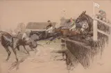 The water jump Coloured chalk Signed lower right 57.1 x 85.7cm (22¼ x 33½ in.) by Cecil Charles Windsor Aldin, drawing, offered Apr 2019