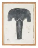 Drawing for granite figure by Stephen Cox, Charcoal, chalk and pen on paper Indistinctly dated lower left Sheet:, sold Feb 2019