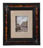 Street scene with figures Oil on paper Signed lower right 12.5 x 9cm (4¾ x 3½ in.) by Vincenzo Migliaro, Oil on paper, offered Jan 2019