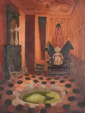 La Stanza Oil on board Signed, titled and dated dicembre 1967 verso 64 x 48cm (25 x 18¾ in.) by Mario Laboccetta, Oil on board, sold Jan 2019