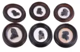 Six portrait silhouettes reverse painted on glass by Isabella Beetham, 1791, ink, sold Jan 2019