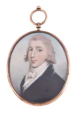 Portrait of a young gentleman wearing a blue coat by William Thicke, watercolour, sold Jan 2019