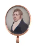 Portrait of a young gentleman wearing a blue coat by Sampson Towgood Roch, watercolour, sold Jan 2019