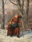 Gathering wood Oil on canvas Signed lower right 96 x 74cm (37¾ x 29 in.) by Eugene Courteille, Oil on canvas, sold Dec 2018
