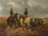Cavalrymen in mountains Oil on canvas Signed lower left 35.5 x 51.5cm (13¾ x 20¼ in.) Provenance: A Cheyne Walk Property by John Frederick Herring, Jr., Oil on canvas, offered Dec 2018