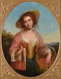 Young Woman with Cherries; Young Woman Reading Oil on canvas, a pair, feigned oval Each: 44.5 x 35cm (17½ x 13¾ in.) (2) by Alexander Johnston, Oil on canvas, a pair, feigned oval Each:, offered Dec 2018