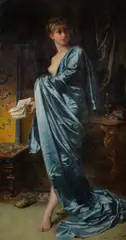 The Blue Lady Oil on canvas Signed and dated 1878 lower right 94 x 50cm (37 x 19½ in.) by Émile Bayard, 1878, Oil on canvas, sold Dec 2018