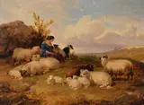 The Shepherdess Oil on board Signed and dated 1856 lower left 21.5 x 29.5cm (8¼ x 11½ in.) Provenance: Vicars Brothers, London by Thomas Sidney Cooper, 1856, Oil on board, sold Dec 2018