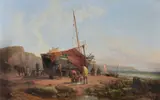 Coastal seascape with fishermen Oil on canvas Signed and dated 1867 lower right 65 x 106cm (25½ x 41½ in.) by John Frederick Tennant, 1867, Oil on canvas, sold Dec 2018