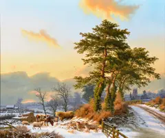 Sunsetting on the Evergreens by Daniel van der Putten, Oil on panel, sold Dec 2018